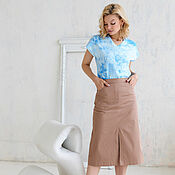 Одежда handmade. Livemaster - original item Beige satin cotton skirt, beige brown A-line skirt with a slit. Handmade.