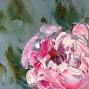 Картины и панно handmade. Livemaster - original item Small square painting with flowers. Peonies on a gray background with oil.. Handmade.
