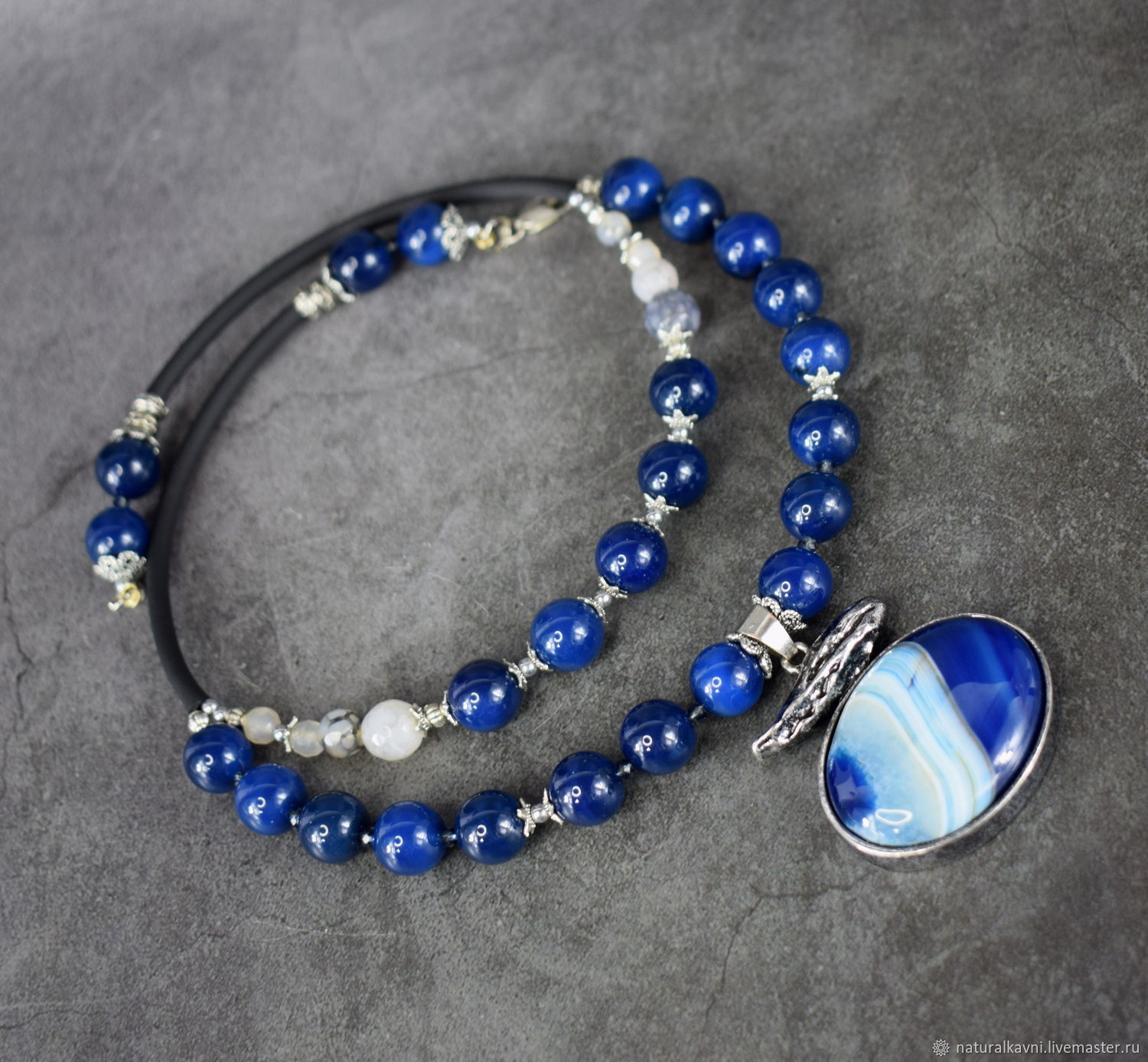 Natural Agate Author's necklace with pendant grey and blue agate, Necklace, Moscow,  Фото №1