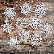 Для дома и интерьера handmade. Livemaster - original item Set of knitted snowflakes 10 pieces white. Handmade.