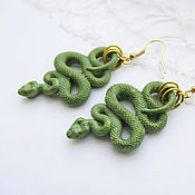 Украшения handmade. Livemaster - original item Green Snake Earrings Long Polymer Clay Snake Jewelry. Handmade.