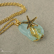 Украшения handmade. Livemaster - original item Pendant on a chain Sea glass with gold aquamarine. Handmade.