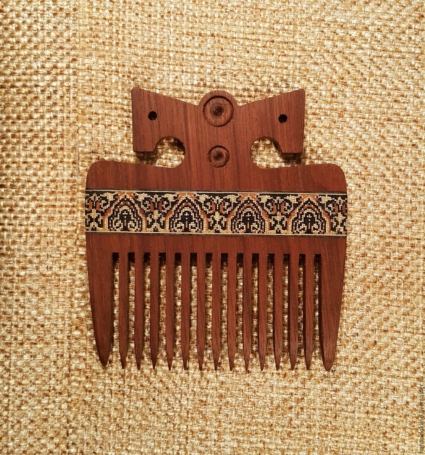 Wooden comb for hair inlay mosaic "Slavic" of walnut, Combs, Kursk,  Фото №1