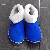 Обувь ручной работы handmade. Livemaster - original item Chuni Slippers made of sheepskin fur blue. Handmade.