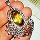 Pendant 'Network of Arachne' with citrine and chromediopsides, Pendants, Voronezh,  Фото №1
