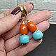 Серьги с кораллом и бирюзой, длинные красно голубые натуральные камни. Серьги классические. Irina Moro (Ирина Моро украшения). Ярмарка Мастеров.  Фото №9