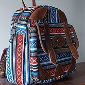 Сумки и аксессуары handmade. Livemaster - original item Blue fabric backpack with genuine leather inserts. Handmade.