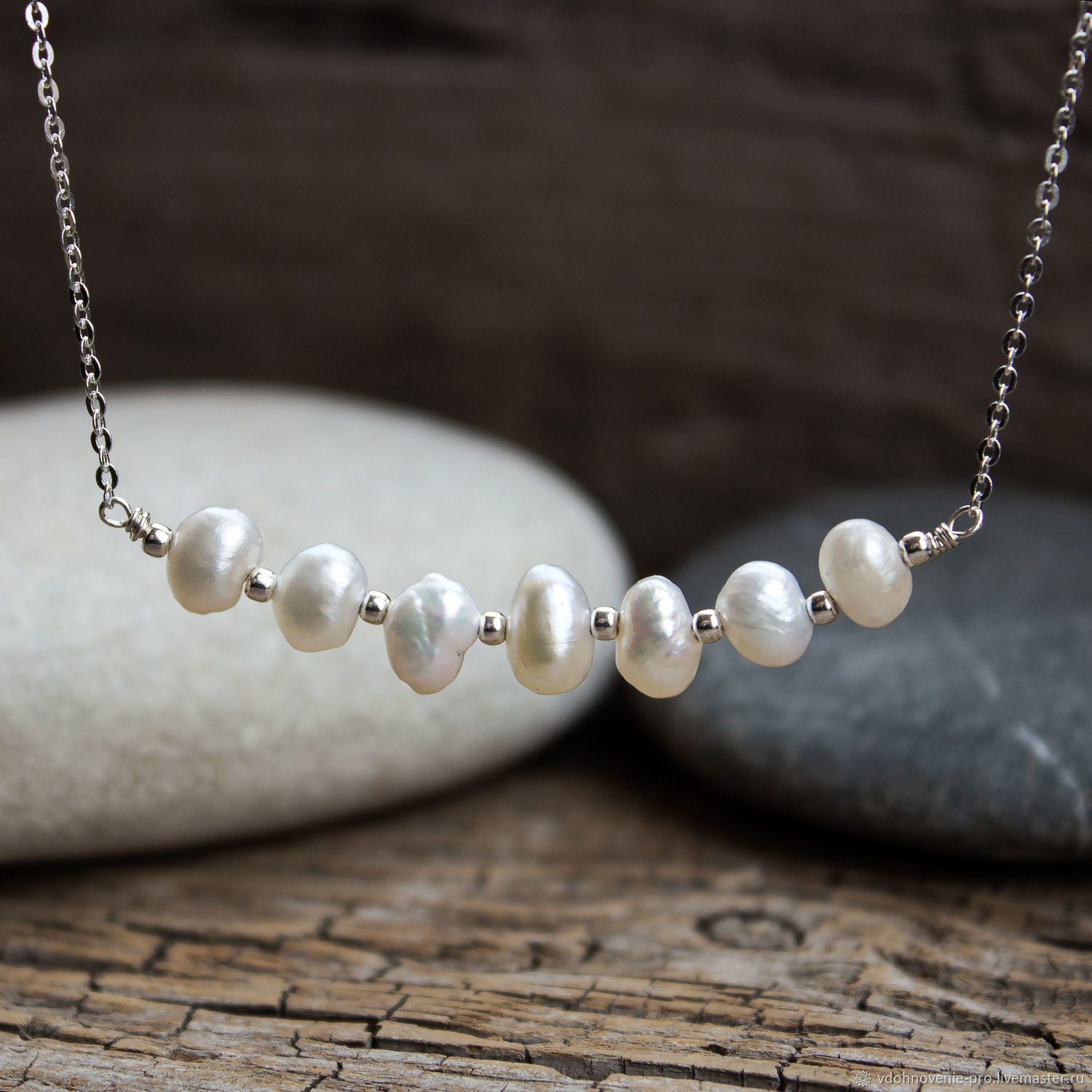 Silver mini necklace with pearls 'First snow' 925 sterling silver, Rings, Yaroslavl,  Фото №1