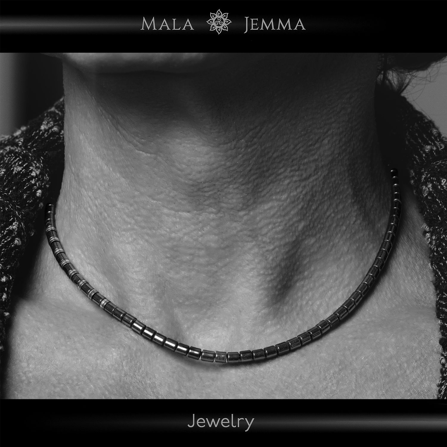 Мужской чокер. Мужские короткие бусы. Натуральный гематит. Серебро в ...