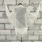 Аксессуары handmade. Livemaster - original item Brunello Cucinelli Net Shawl White Openwork Knitted with Fringe. Handmade.