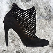 Винтаж handmade. Livemaster - original item Original black suede shoes with mesh. Handmade.
