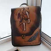 Сумки и аксессуары handmade. Livemaster - original item Women`s leather backpack with engraving and painting for Christina))). Handmade.