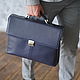 Men's business leather briefcase 'Richard' (Dark blue), Brief case, Yaroslavl,  Фото №1