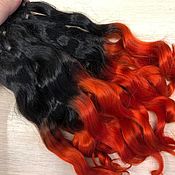 Материалы для творчества handmade. Livemaster - original item Hair for dolls is natural (Ombre Black/Red). Handmade.