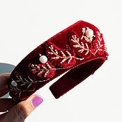 Украшения handmade. Livemaster - original item Band kokoshnik velvet with embroidery Red gold. Handmade.