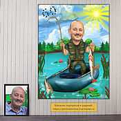 Сувениры и подарки handmade. Livemaster - original item gift for birthday. Cartoon fisherman with a fishing rod on a boat. Handmade.