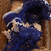 Аксессуары handmade. Livemaster - original item Blue knitted cuffs with lace. Handmade.