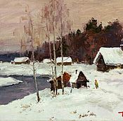 Картины и панно handmade. Livemaster - original item Winter Russian village landscape classical oil painting 30h50 cm. Handmade.