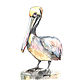 Pelican Watercolor Painting Postcard or Poster with Birds, Cards, St. Petersburg,  Фото №1