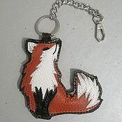 Leather bag. Mini clutch.Bag with red Fox applique
