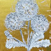 Картины и панно handmade. Livemaster - original item Painting dandelions on gold diptych 
