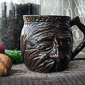 Посуда handmade. Livemaster - original item Mugs and cups: The head of a sleeping goblin, a dark mug with a face. Handmade.