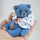 Мишка тедди голубой с голубыми глазами, миниатюра. Мишки Тедди. Teddy by Olga Prokudina. Ярмарка Мастеров.  Фото №6