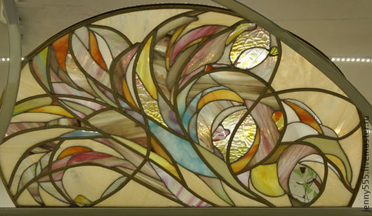 Купить образец витражного потолка-летящие цветы - сиреневый, Витраж ...