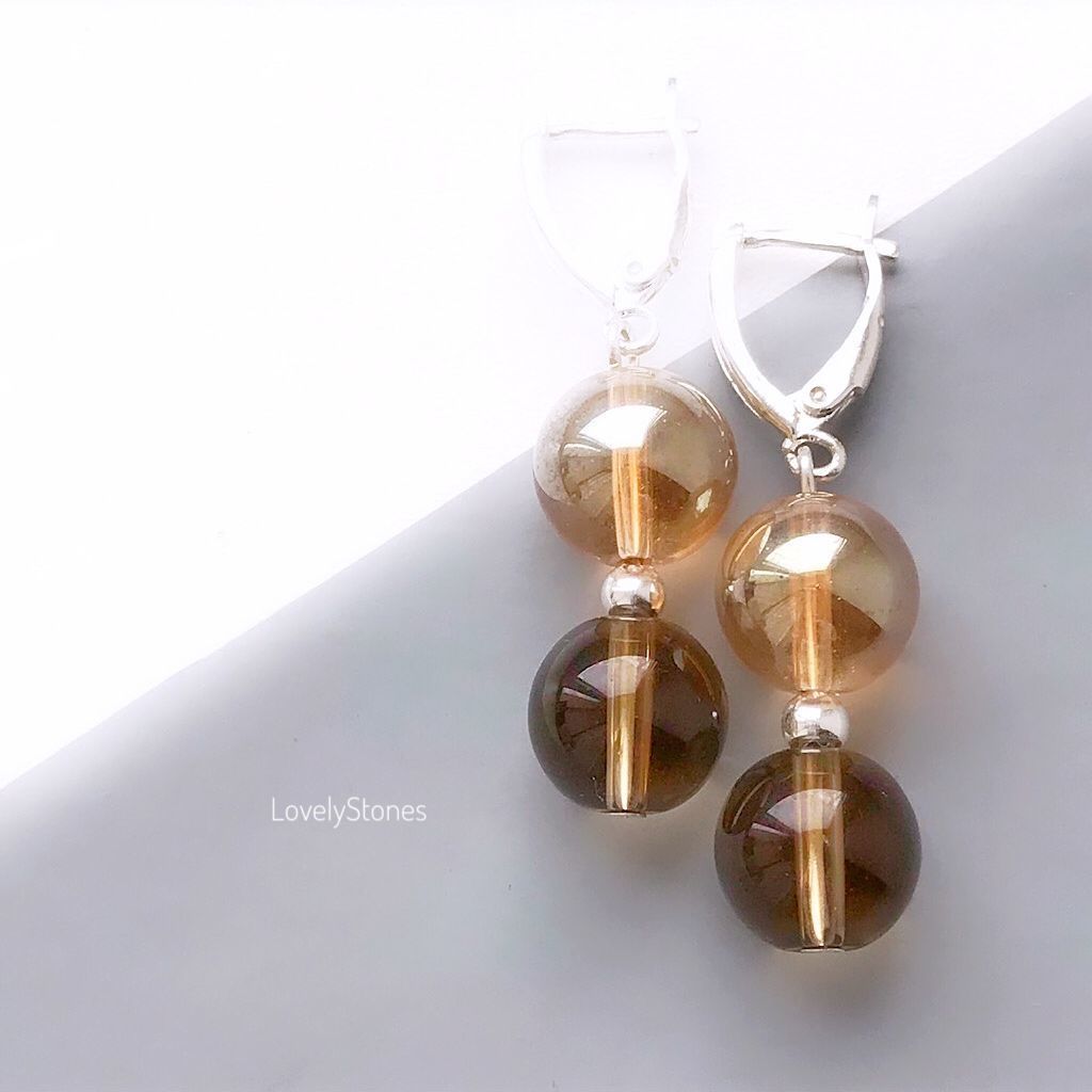 Champagne Sprinkle earrings with stones fancy locks silver, Earrings, Yaroslavl,  Фото №1