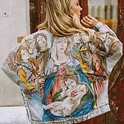 Одежда handmade. Livemaster - original item Painting on the fabric of the Madonna. Drawing on a denim jacket Ave Maria. Handmade.