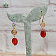 Gold plated earrings with natural carnelian Shayla, Earrings, Budennovsk,  Фото №1