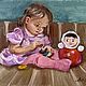 Картина маслом Девочка и неваляшка Детство  20х25 см для детской Дети, Картины, Ижевск,  Фото №1
