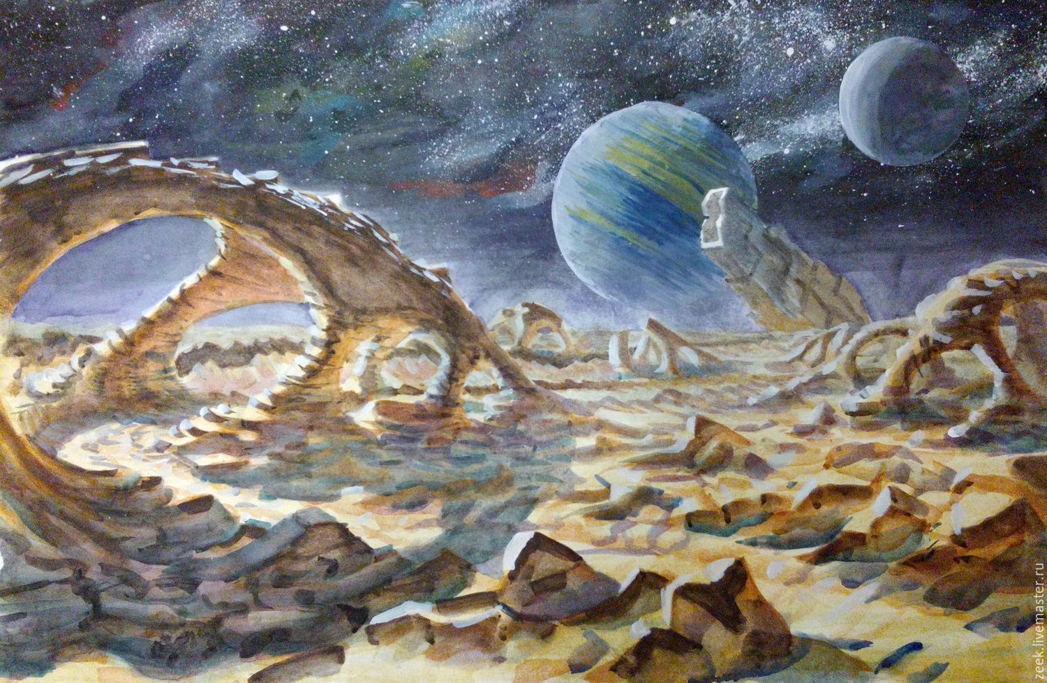История о путешествии на другую планету. Рисунок к космическому пейзажу Чарльза Айвза. "Космический пейзаж" Чарльза Айвза. Аскаска.