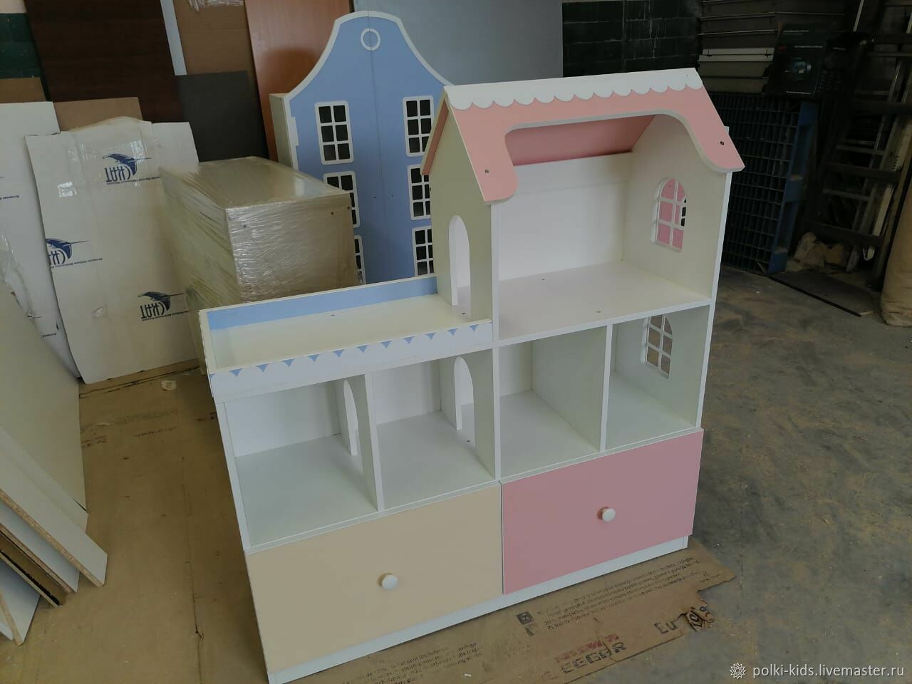 стеллаж для игрушек домик с ящиками