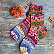Аксессуары handmade. Livemaster - original item Knitted socks striped rainbow 24 cm Foot Warm Woolen New Year. Handmade.