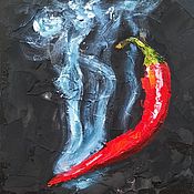 Картины и панно handmade. Livemaster - original item Painting Chili Pepper! cardboard, 15*15 cm.. Handmade.