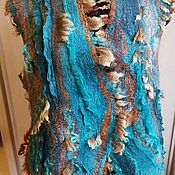 Одежда handmade. Livemaster - original item Felted silk vest with sheep curls double-sided Blue taiga. Handmade.