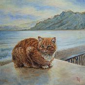 Картины и панно handmade. Livemaster - original item Sea cat. Oil painting. 30h30 cm. Handmade.