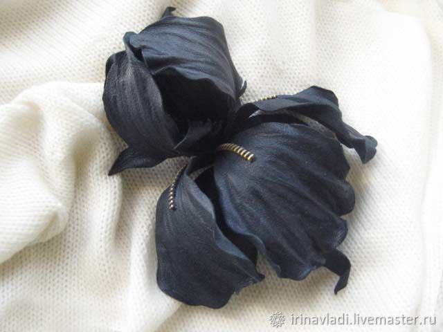 Leather flowers. Brooch hairpin flower BLUE IRIS .Genuine leather, Brooches, Rostov-on-Don,  Фото №1