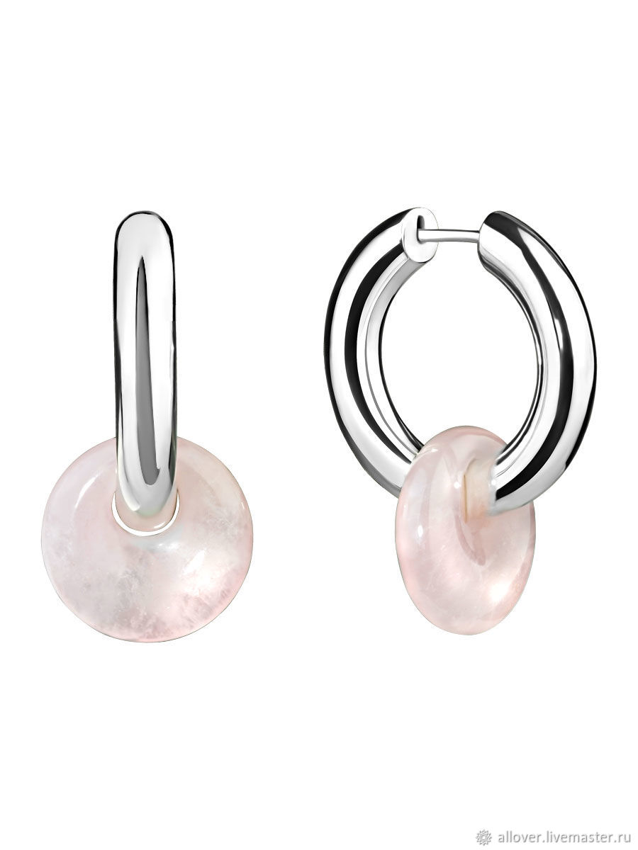 Donut earrings with rose quartz, Congo earrings, Moscow,  Фото №1