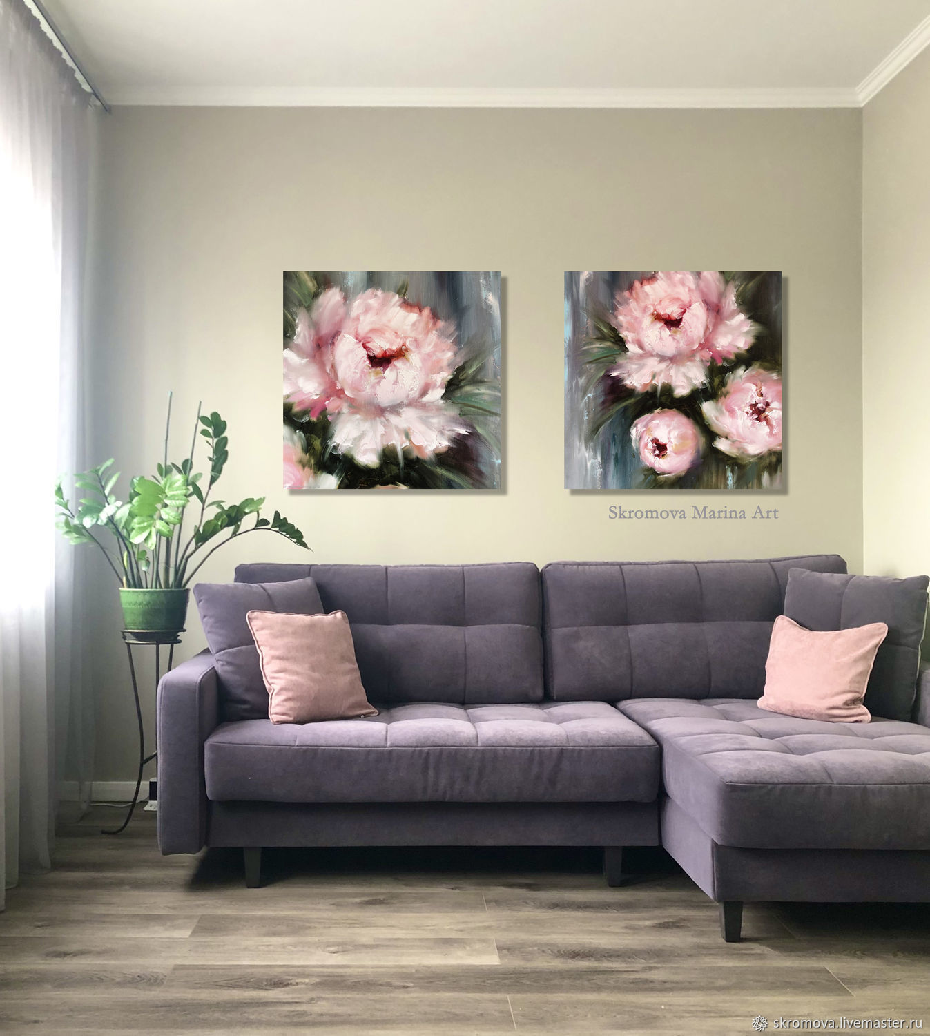 Double Abstraction with delicate peonies. Module with abstract pions, Pictures, Moscow,  Фото №1