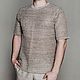 100% linen.Men's cardigan with short sleeve `Raised track`
