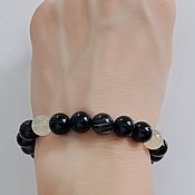 Украшения handmade. Livemaster - original item Bracelet made of black striped agate and citrine, 10 mm. Handmade.