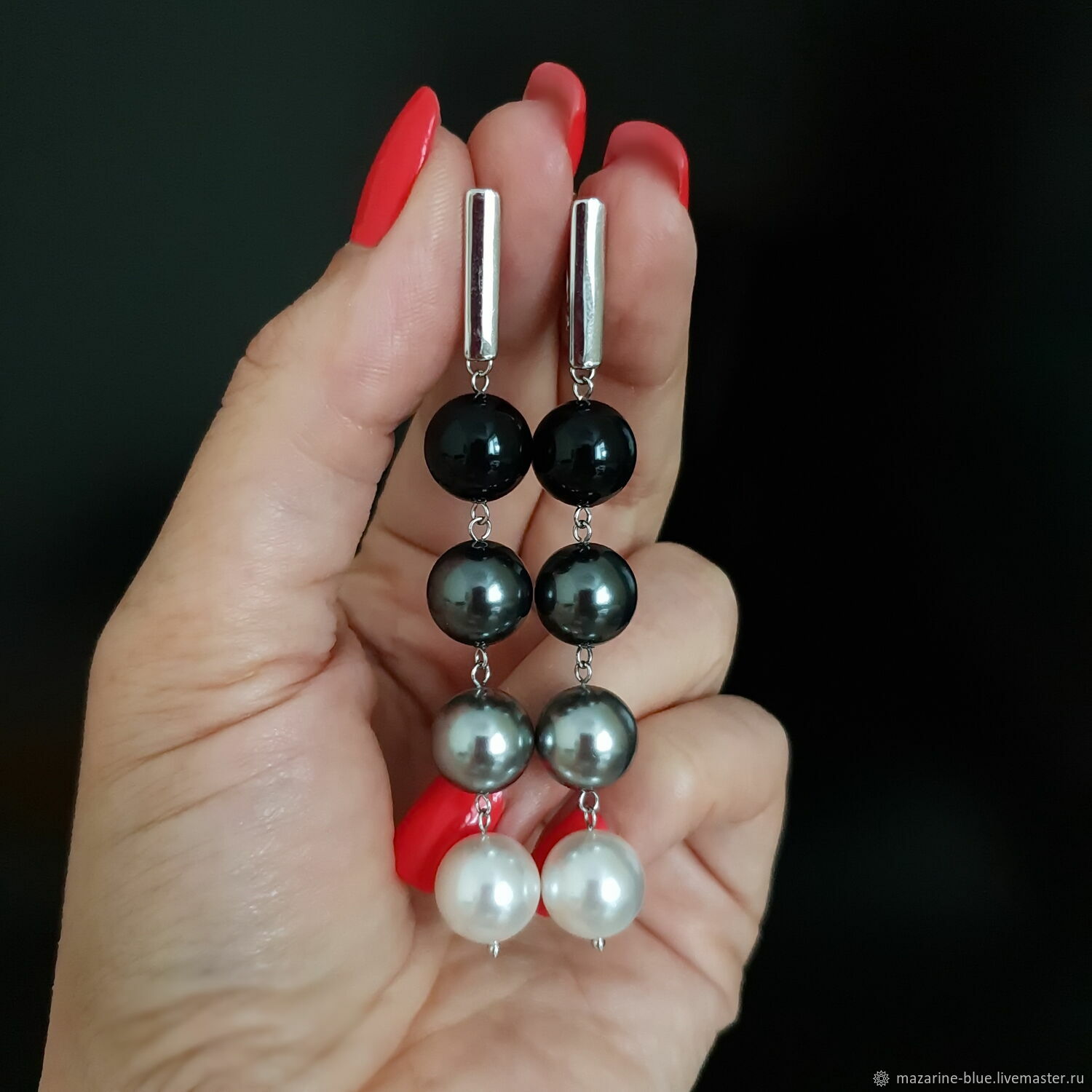 'Gradient' Swarovski Pearl earrings, Earrings, Krasnodar,  Фото №1
