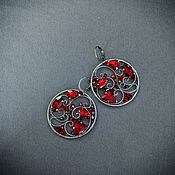 Украшения handmade. Livemaster - original item Round earrings with rhinestones red wire wrap. Handmade.
