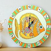 Для дома и интерьера ручной работы. Ярмарка Мастеров - ручная работа Reloj de pared Pescado pintado amarillo. Handmade.