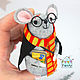 The 'Harry Potter' mouse with glasses. Mouse felt. Malfoy, Christmas gifts, Chekhov,  Фото №1