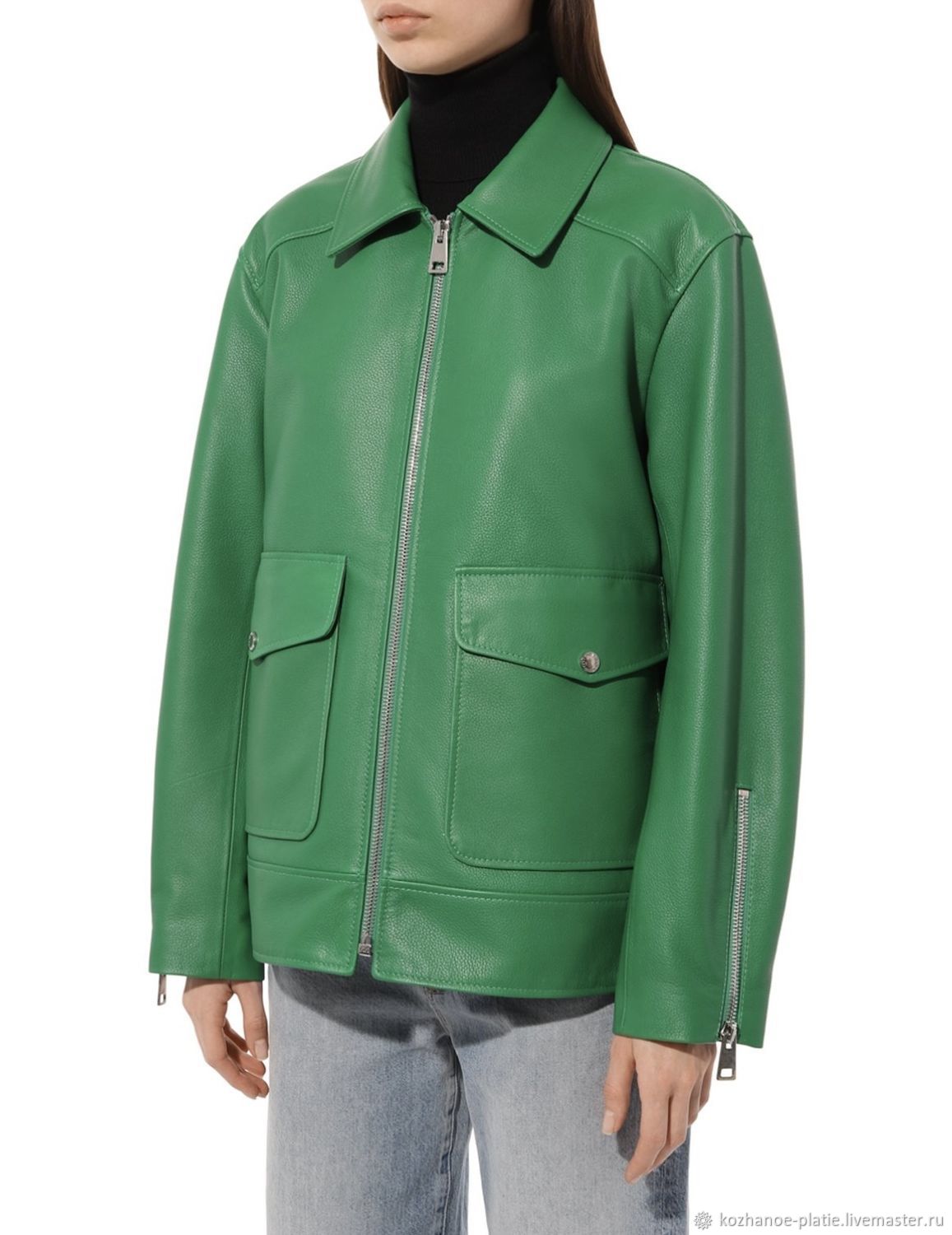 Кожаная куртка зелёная из натуральной итальянской кожи в интернет ...