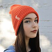 Аксессуары handmade. Livemaster - original item Caps: Autumn Orange knitted hat. Handmade.