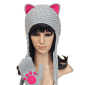 Аксессуары handmade. Livemaster - original item Hat with Cat ears knitted women`s warm grey. Handmade.